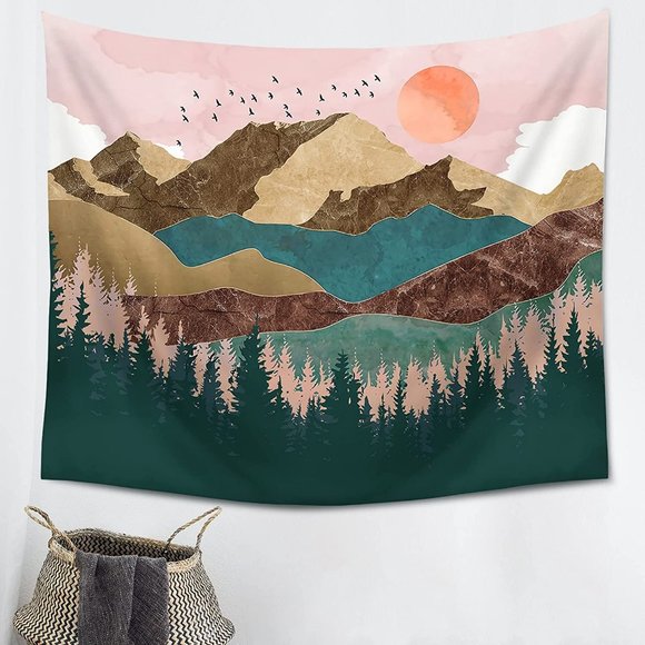 Mountain Tapestry Forest Tree 51.2" x 59.1" - Picture 6 of 7